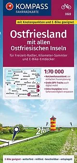 gefaltete (Land)Karte KOMPASS Fahrradkarte 3322 Ostfriesland mit allen Ostfriesischen Inseln mit Knotenpunkten 1:70.000 von 