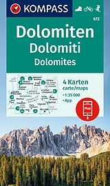 gefaltete (Land)Karte KOMPASS Wanderkarten-Set 672 Dolomiten, Dolomiti, Dolomites (4 Karten) 1:35.000 von 