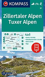 gefaltete (Land)Karte KOMPASS Wanderkarte 37 Zillertaler Alpen, Tuxer Alpen 1:50.000 von 
