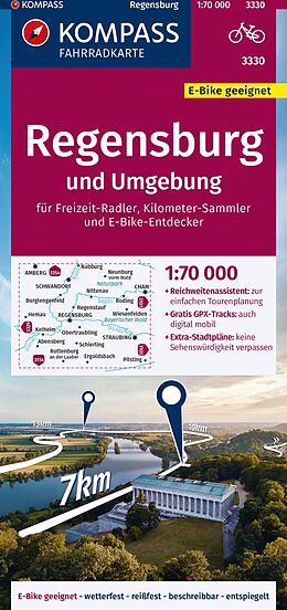 gefaltete (Land)Karte KOMPASS Fahrradkarte 3330 Regensburg und Umgebung 1:70.000 von 