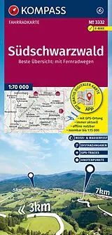 gefaltete (Land)Karte KOMPASS Fahrradkarte 3332 Südschwarzwald mit Knotenpunkten 1:70.000 von 