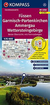 gefaltete (Land)Karte KOMPASS Fahrradkarte 3350 Füssen, Garmisch-Partenkirchen, Ammergau, Wettersteingebirge 1:70.000 von 