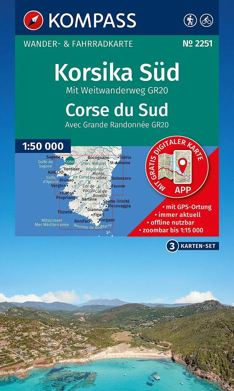 KOMPASS Wanderkarten-Set 2251 Korsika Süd. Mit Weitwanderweg GR20 / Corse du Sud. Avec Grande Randonnée GR20 (3 Karten) 1:50.000