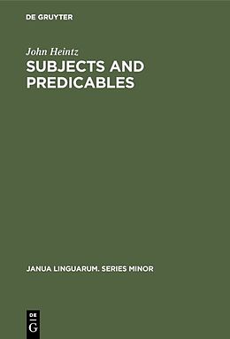 Livre Relié Subjects and Predicables de John Heintz