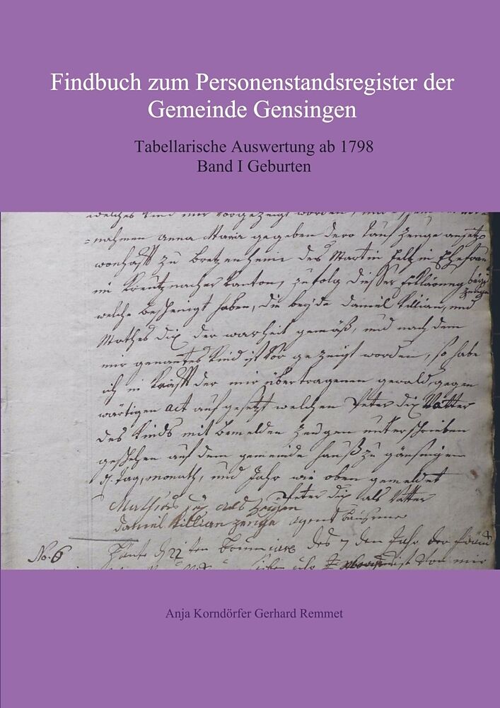 Findbuch zum Personenstandsregister der Gemeinde Gensingen