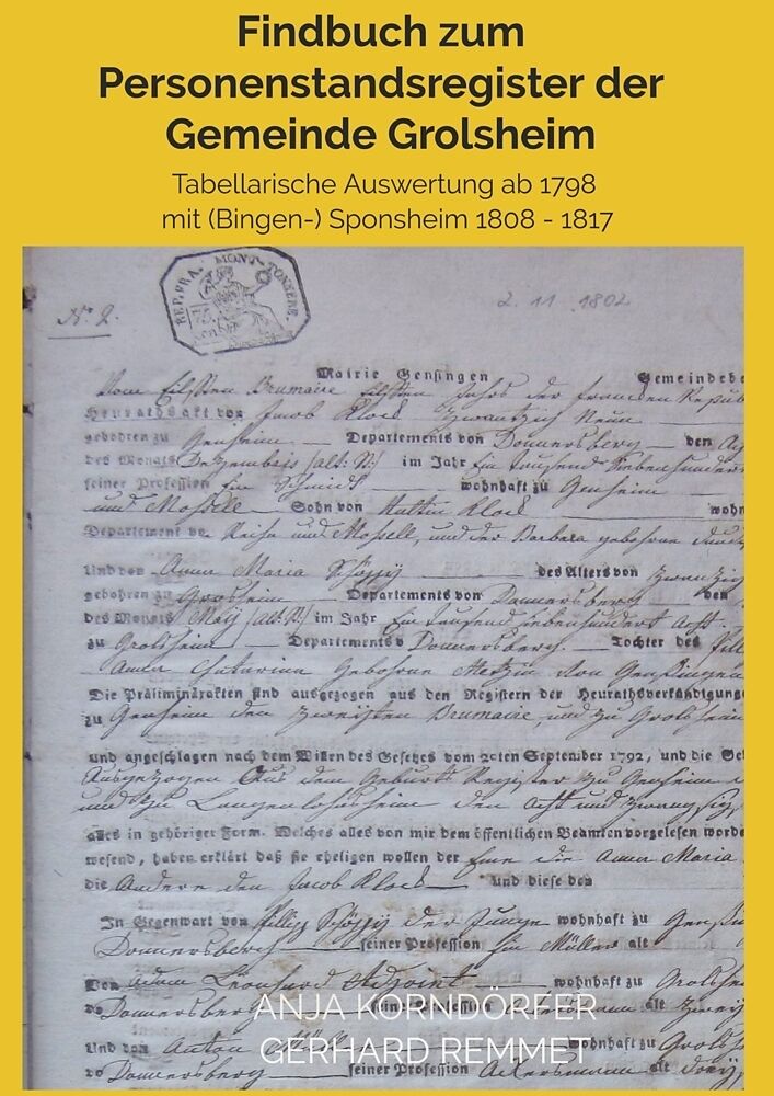 Findbuch zum Personenstandsregister der Gemeinde Grolsheim
