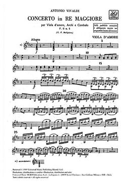Antonio Vivaldi Notenblätter Konzert D-Dur F.II,5 für Viola damore, Streicher