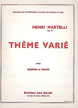 Henri Martelli Notenblätter Thème varié op.74 pour basson et piano