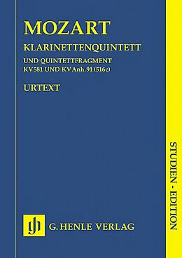 Wolfgang Amadeus Mozart Notenblätter Quintett A-Dur KV581 und Quintettfragment KVAnh.91