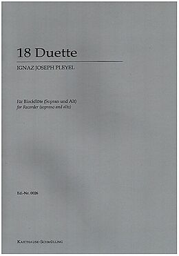 Ignaz Joseph Pleyel Notenblätter 18 Duette für 2 Blockflöten (SA)