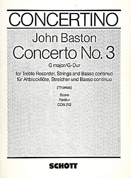 John Baston Notenblätter Konzert G-Dur Nr.3 für Altblockflöte
