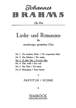 Johannes Brahms Notenblätter Lieder und Romanzen op.93a