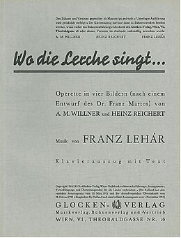 Franz Lehár Notenblätter Wo die Lerche singt