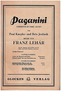 Franz Lehár Notenblätter Niemand liebt dich so wie ich aus der Operette Paganini