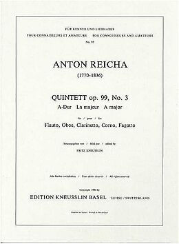 Anton (Antoine) Joseph Reicha Notenblätter Quintett A-Dur op.99,3