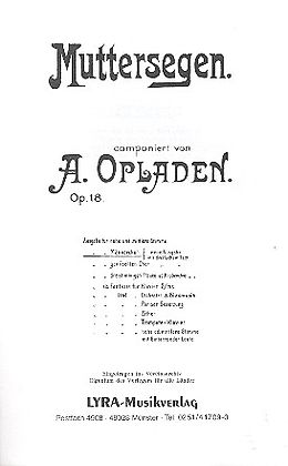 A. Opladen Notenblätter Muttersegen op.18