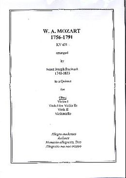 Wolfgang Amadeus Mozart Notenblätter String Quartet KV421 for oboe, violin, viola