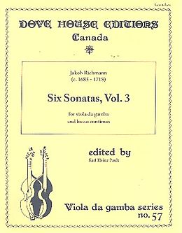Jakob Richmann Notenblätter 6 Sonatas vol.3 for viola da gamba and Bc