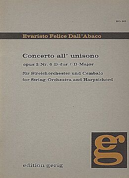 Evaristo Felice Dall'Abaco Notenblätter Concerto allunisono D-Dur op.2,6