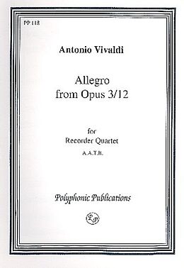 Antonio Vivaldi Notenblätter Allegro from op.3,12 for 4 recorders (AATB)