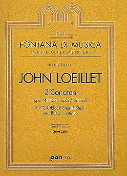 Jean Baptiste (John of London) Loeillet Notenblätter 2 Sonaten op.1,4 und op.2,8
