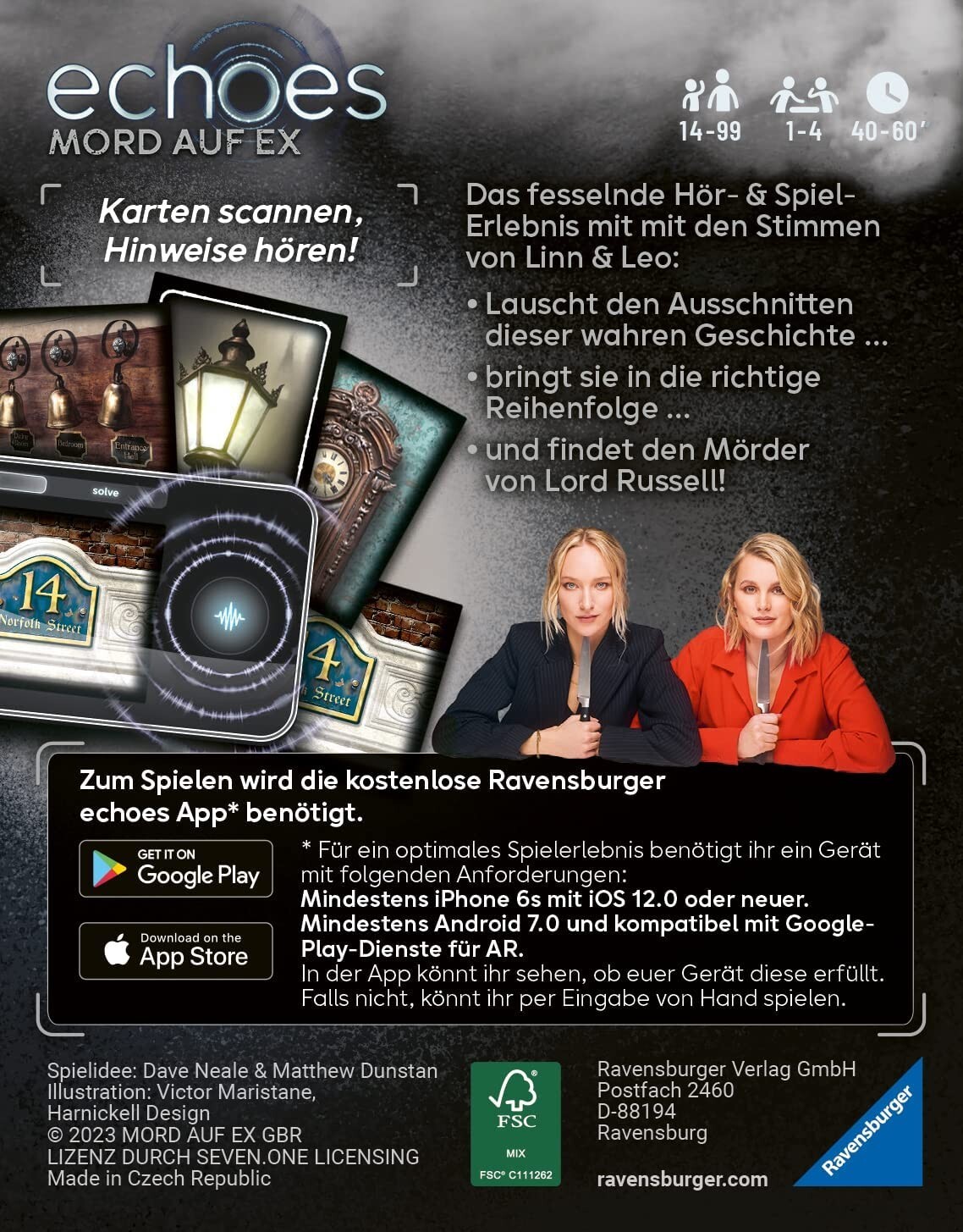 Ravensburger 20995 echoes Mord auf Ex - Das Audio Mystery Spiel mit Linn und Leo vom True Crime Podcast Mord auf Ex ab 14 Jahren, Erlebnis-Spiel