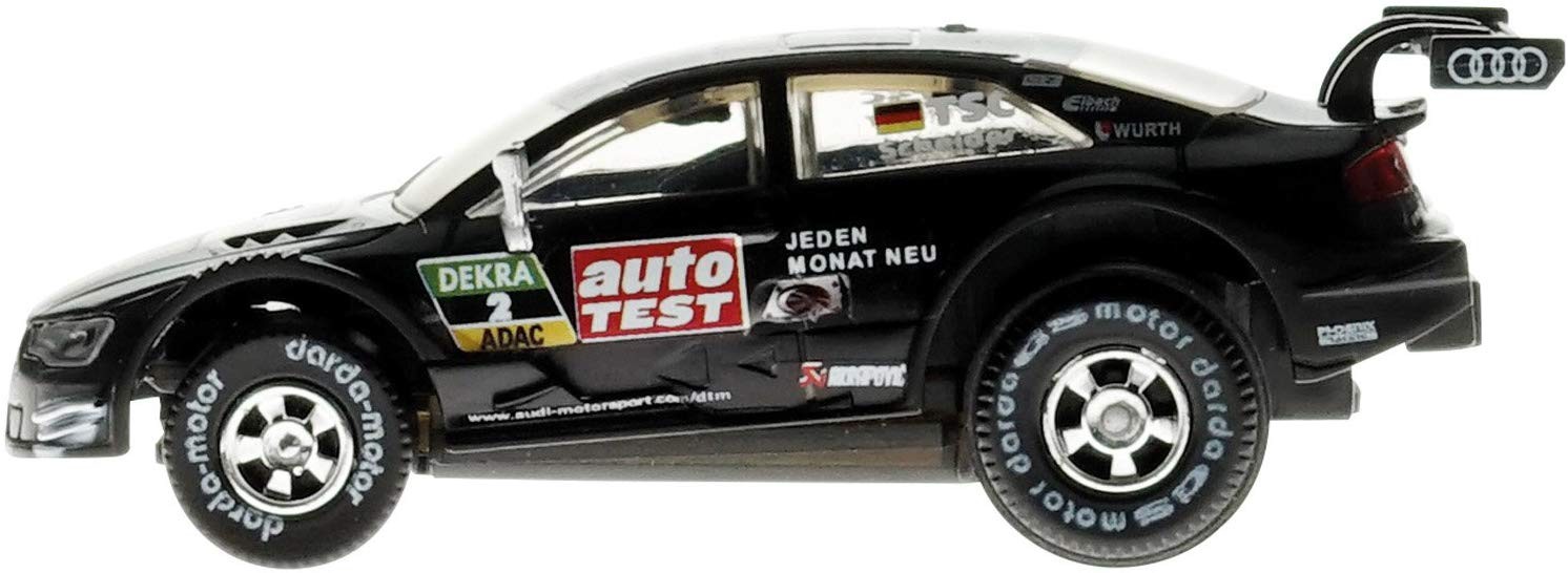 Darda 50384 - Auto Audi RS 5 DTM, schwarz, ca. 8 cm, Rennauto mit Rückzugsmotor, Aufziehauto für Darda Rennbahnen