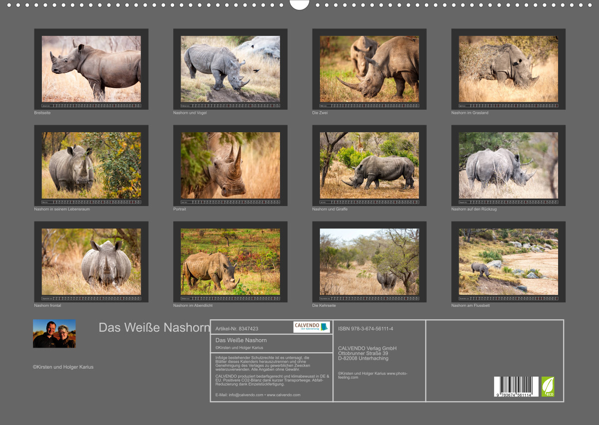 Das Weiße Nashorn (Wandkalender 2023 DIN A2 quer)