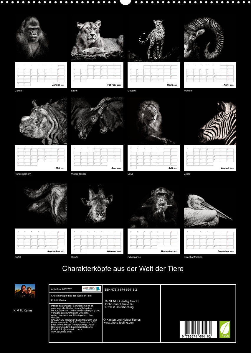 Charakterköpfe aus der Welt der Tiere (Premium, hochwertiger DIN A2 Wandkalender 2023, Kunstdruck in Hochglanz)