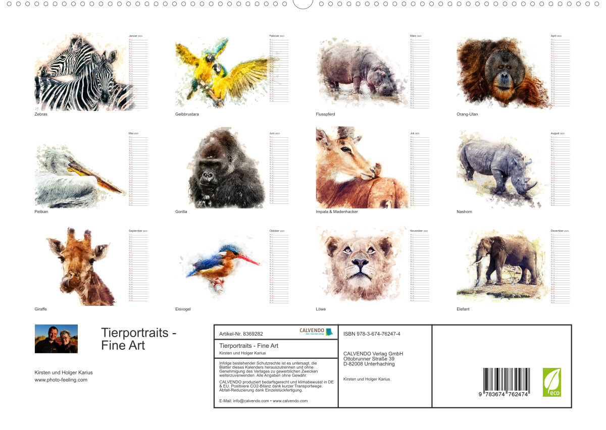 Tierportraits - Fine Art (Premium, hochwertiger DIN A2 Wandkalender 2023, Kunstdruck in Hochglanz)