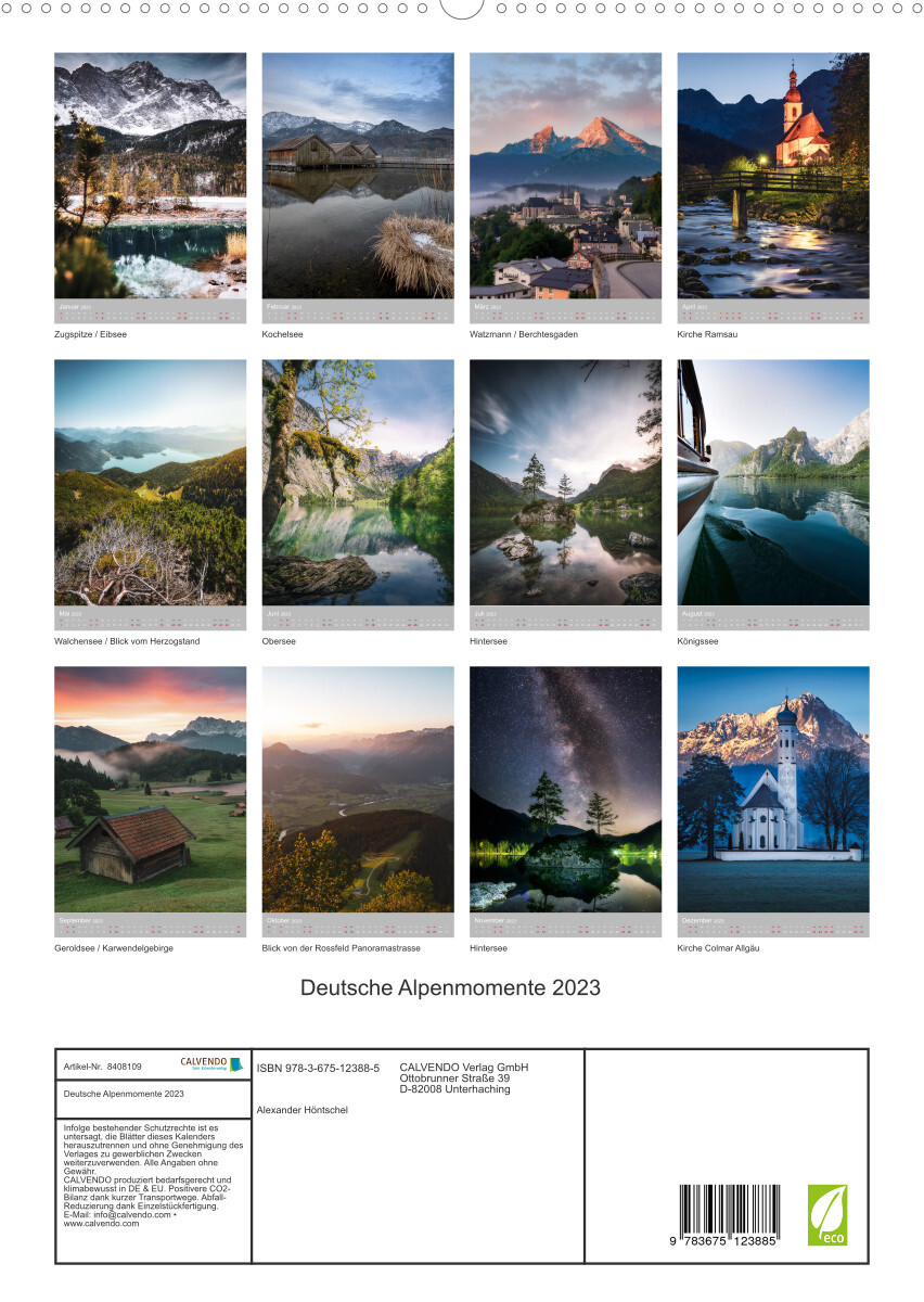 Deutsche Alpenmomente (Premium, hochwertiger DIN A2 Wandkalender 2023, Kunstdruck in Hochglanz)