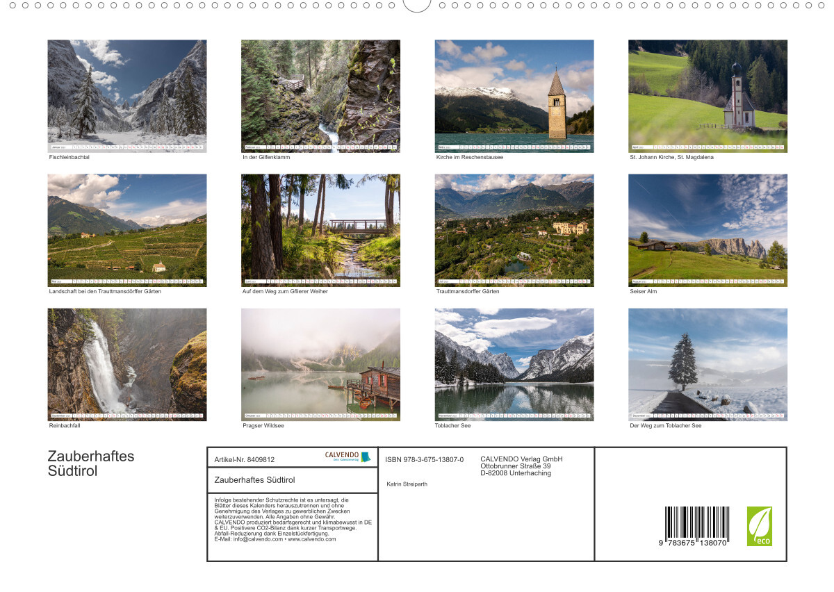 Zauberhaftes Südtirol (Premium, hochwertiger DIN A2 Wandkalender 2023, Kunstdruck in Hochglanz)