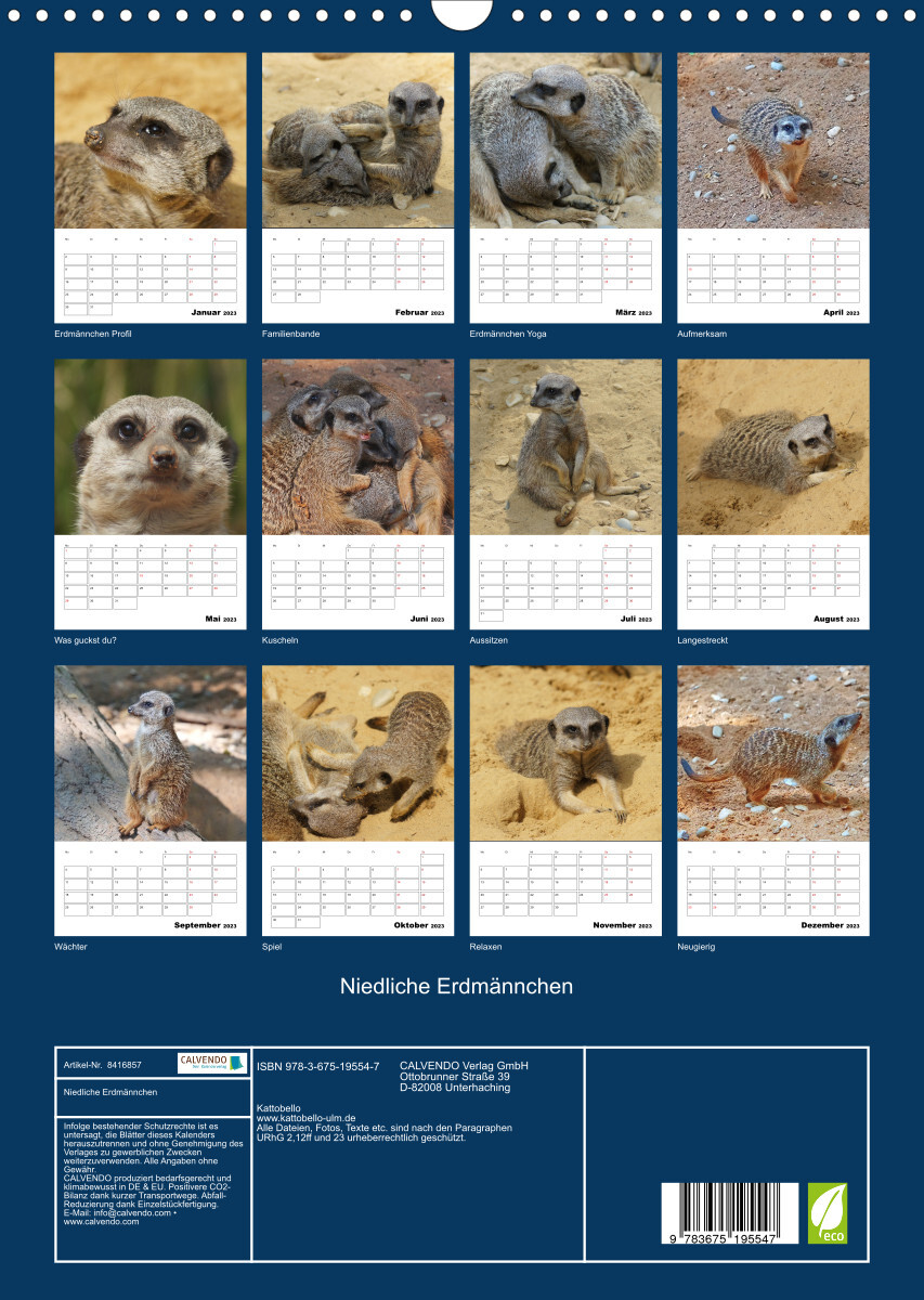 Niedliche Erdmännchen (Wandkalender 2023 DIN A3 hoch)