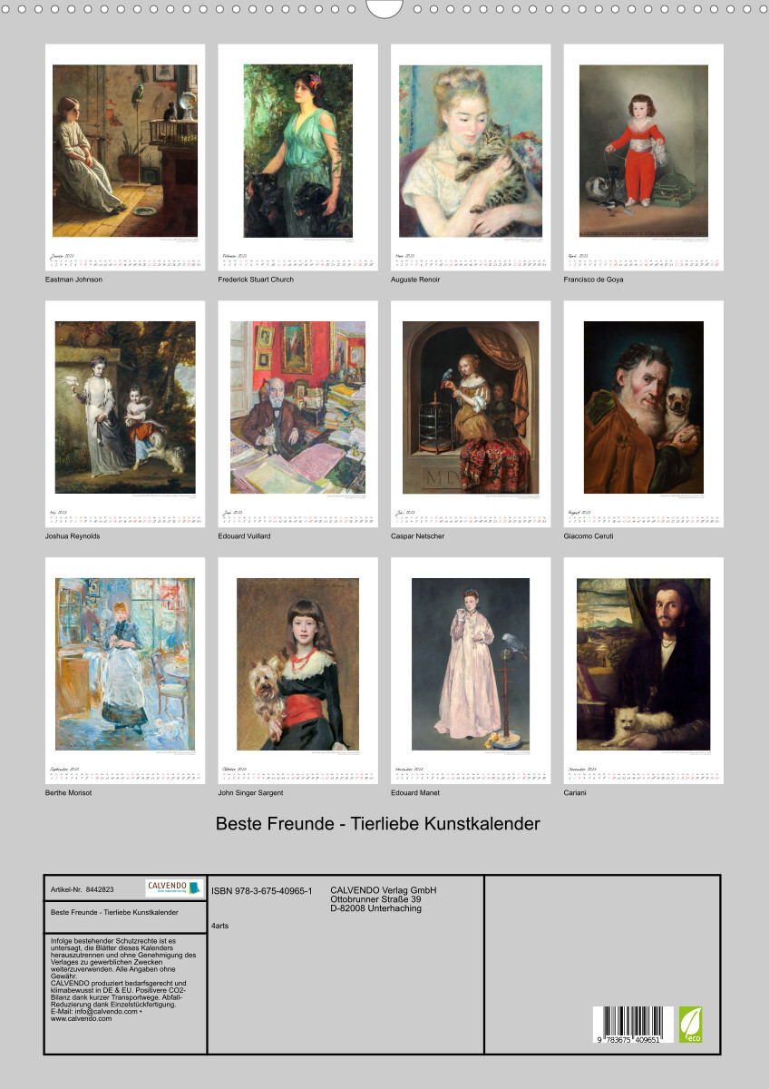 Beste Freunde - Tierliebe Kunstkalender (Wandkalender 2023 DIN A2 hoch)