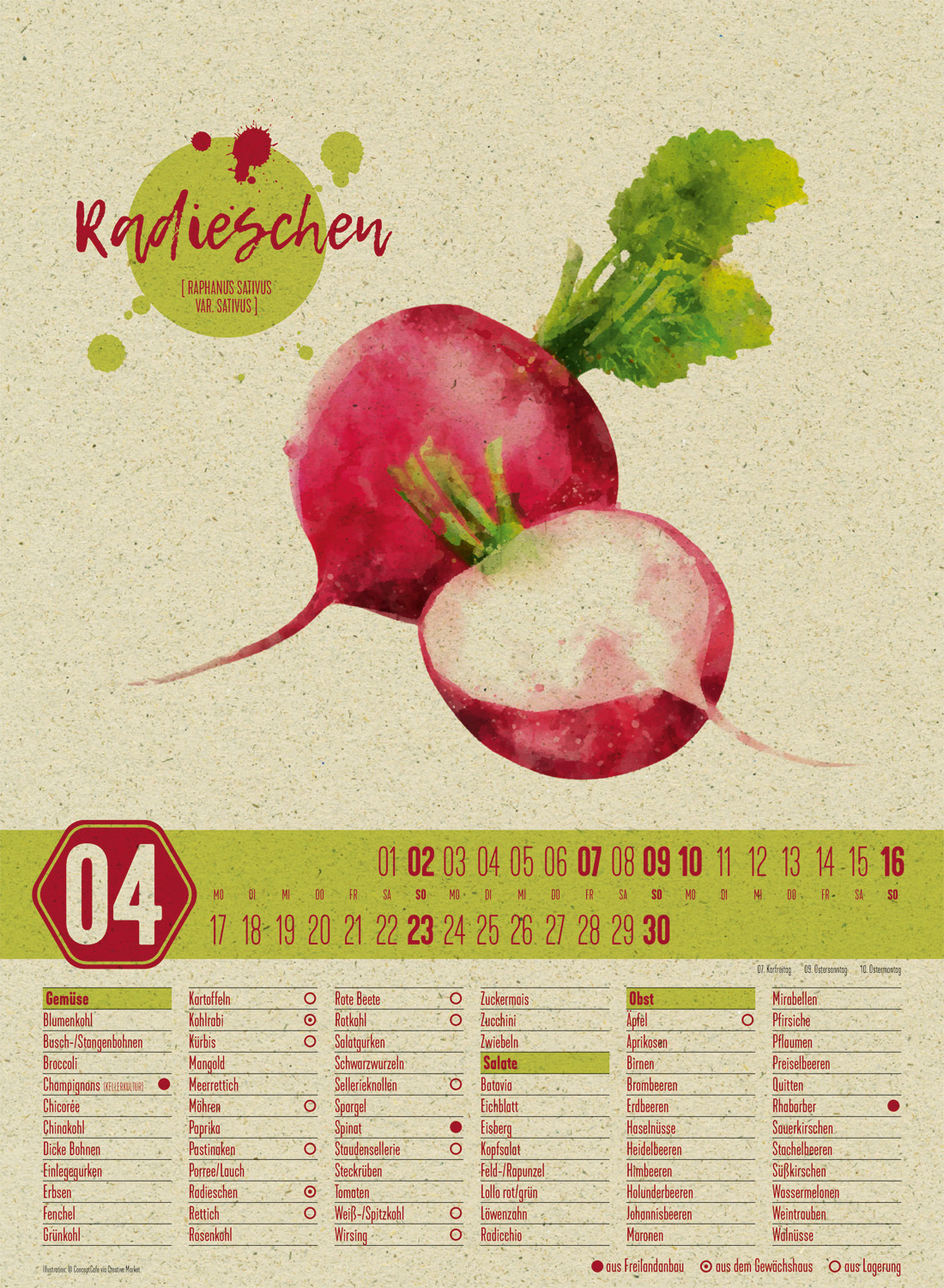 Saisonkalender - Obst &amp; Gemüse - Graspapier-Kalender 2023